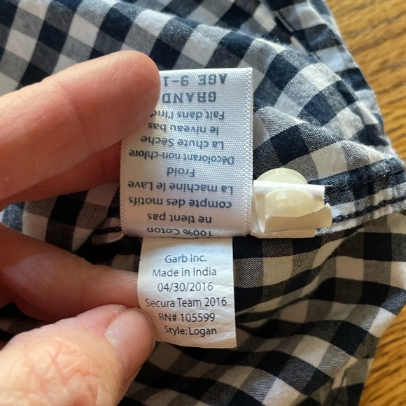 GARB navy/white gingham Auburn button down shirt-100% cotton. Boys size 9-10 - Picture 8 of 10